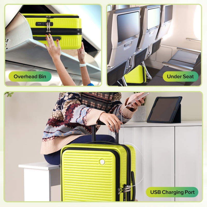 Carry-on Luggage 20 Inch Front Open Luggage Lightweight Suitcase with Front Pocket and USB Port, 1 Portable Carrying Case