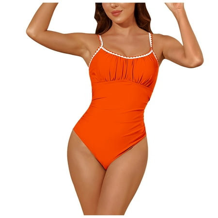 CAICJ98 Women s One Piece Swimsuit Sexy Bathing Suits One Shoulder Swimsuits Slimming Mesh Swimwear Orange 2XL
