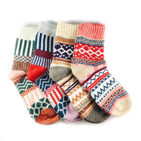 JOYcA co 3-5 Paires de Chaussettes d'Hiver Épaisses en Laine et Coton Multicolore pour Femmes (4 Paires Mix 1)