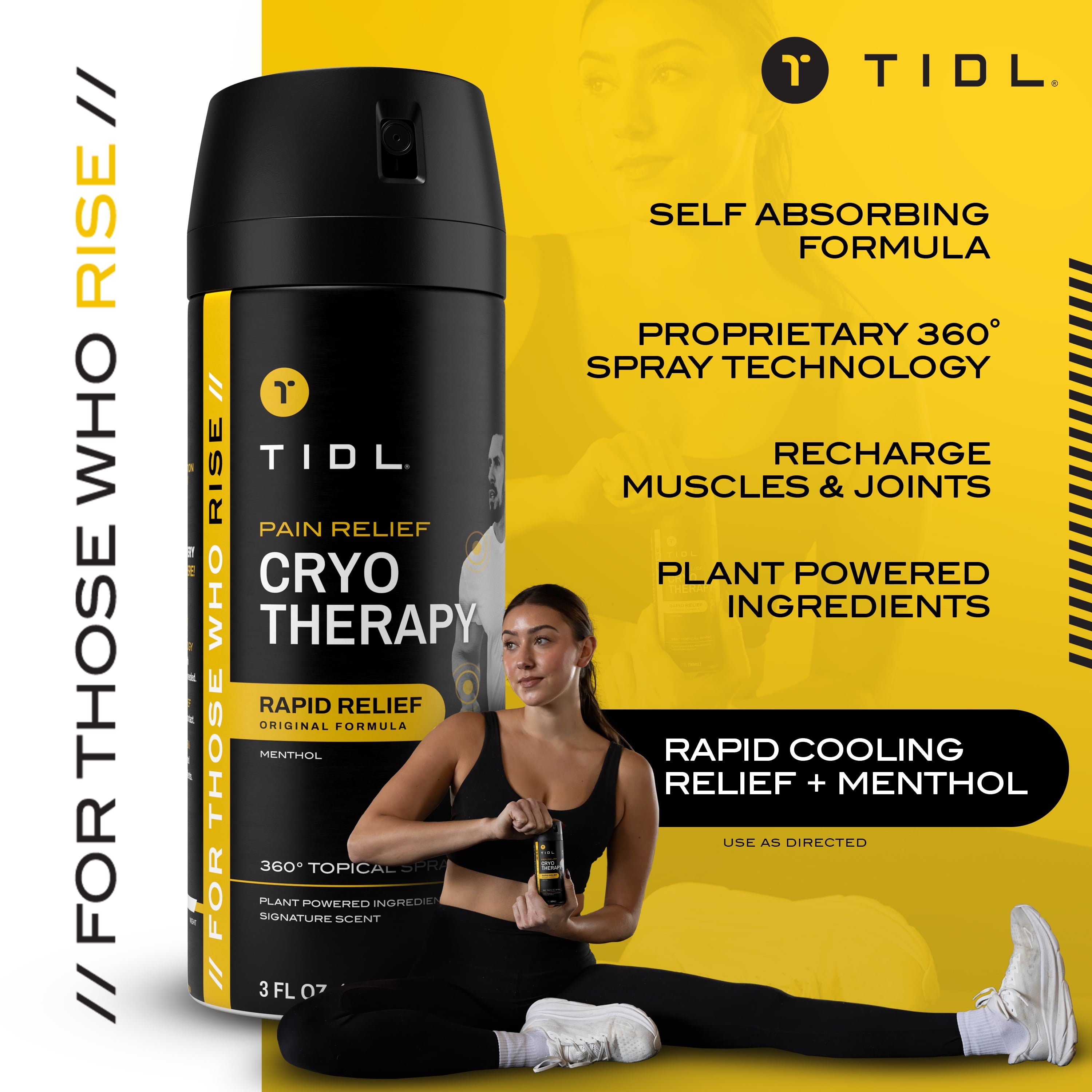 TIDL Cryotherapy Menthol Topical Pain Relief Spray for Body Aches & Pains, 3 fl oz
