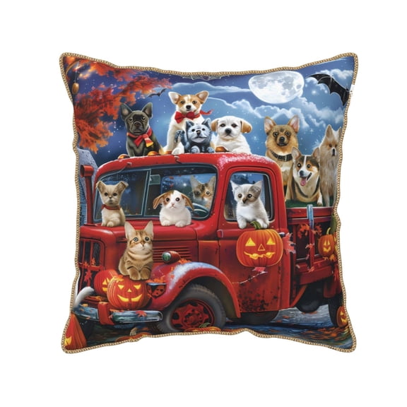 Xecao Halloween Pets Pumpkins Print Soft Velvet Decorative Throw Pillow Covers, Square Cushion Cases for Bed, Sofa, Living Room, Car, and Indoor Outdoor Use-16"x16"