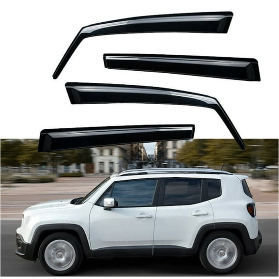 VMVJGLEK 4pcs Sun Rain Wind Deflectors Door Window Visors Outside Mount Channel Style Dark Smoke Tint for Jeep for Renegade 2015-2021