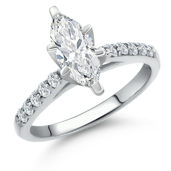 Gem Stone King 10K White Gold IGI Certified Engagement Ring | 1.20 Cttw | Center 1 Ct Marquise Cut | F-G Color | VS Clarity | Wedding Engagement Anniversary Promise Ring for Women | Size 5