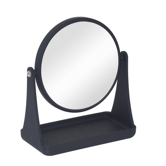 Mainstays Soft Touch Black Double-Sided Vanity Mirror, 1 vanity mirror with plastic frame and plastic tray, 1x and 3x magnification