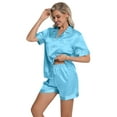 thumbnail image 6 of DAKIMOE Womens Silk Pajama Sets Satin Pajamas for Women Set Short Sleeve Shirt with Shorts 2 Piece Pjs Sets Soft Silky Sleepwear Nightwear Button-Down Loungewear S-XL, 6 of 10