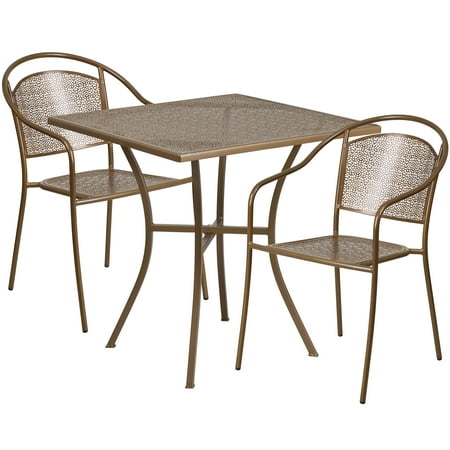 Flash Furniture 28 Square Indoor Outdoor Steel Patio Table Set With Flash Furniture 28 Square Indoor Outdoor Steel Patio Table Set With 2 Round Back Chairs Multiple Colors