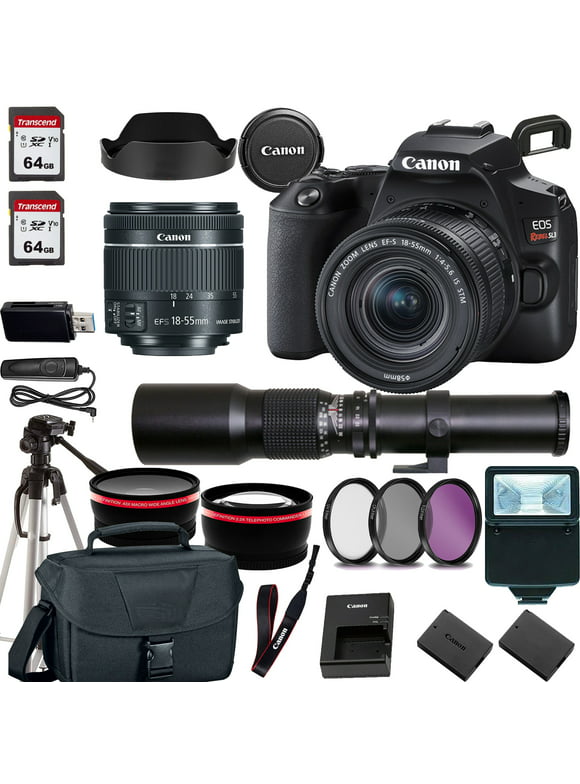 Canon Rebel SL3 / EOS 250D DSLR Camera w/Canon EF-S 18-55mm f/4-5.6 IS STM Lens+500mm f/8.0 Telephoto Lens+case+128Memory Cards (24PC)