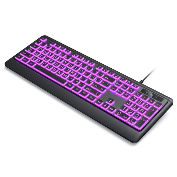 Teclado de computadora retroiluminado Luzarriba Large Print 7 colores