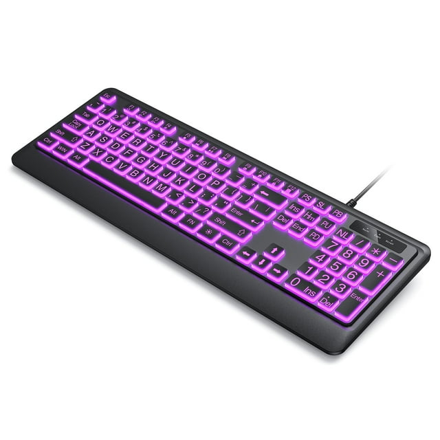 Teclado de computadora retroiluminado Luzarriba Large Print 7 colores