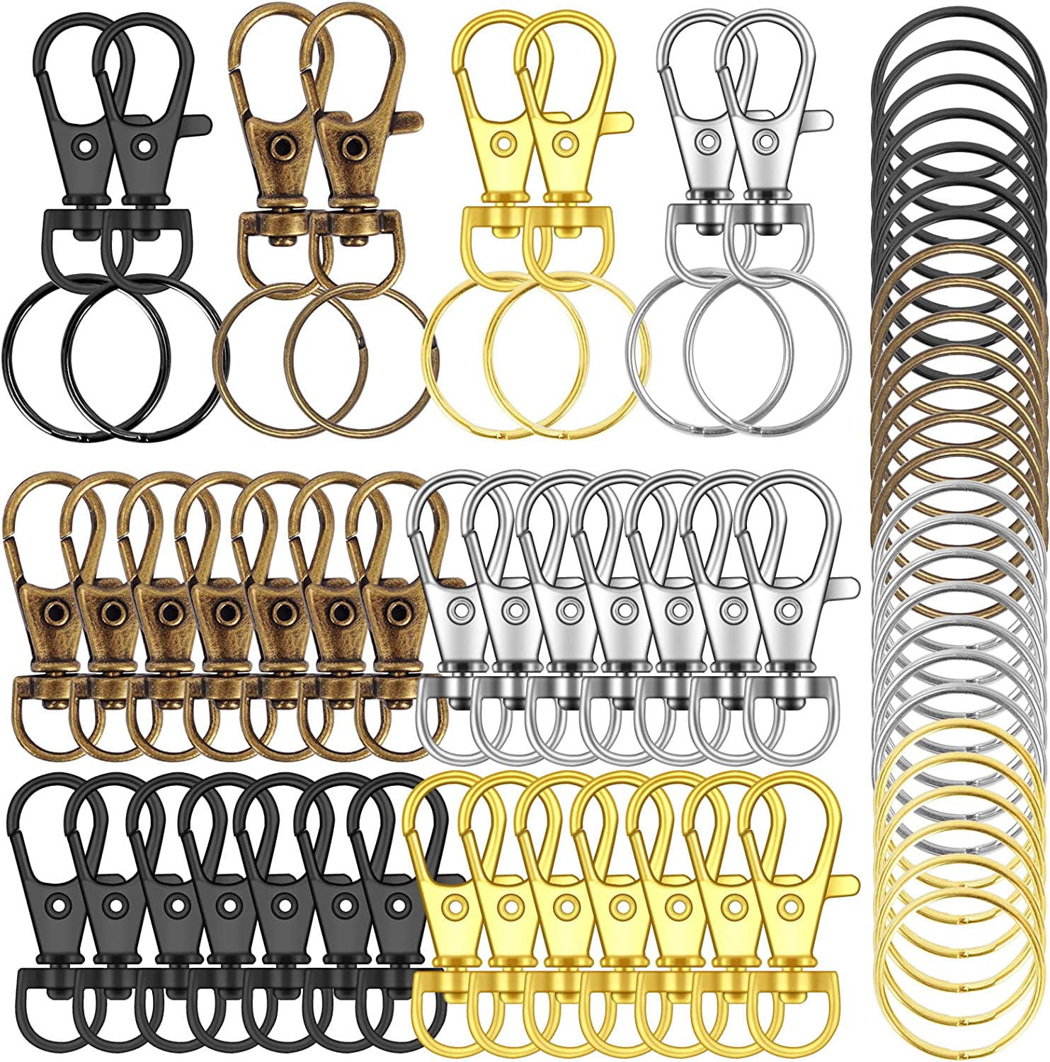 50 Pack Metal Swivel Clasps Lobster Claw Clasp Lanyard Snap Hook 1 5/8 x 1 (Wide 3/4 D Ring) with 50 Key Rings - Jewelry Findings or Sewing Projects