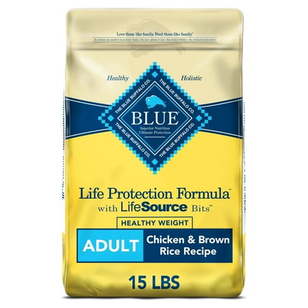 UPC: 0859610000043 | Blue Buffalo Life Protection Formula Healthy Weight Chicken and Brown Rice Dry Dog Food for Adult Dogs Whole Grain 15 lb. Bag