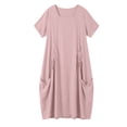 thumbnail image 5 of Dvprdro Crewneck Short Sleeve Side Drawstring Tie Hem Side Pockets Loose A Line Maxi Dress for Women 2026 Summer Beach Casual Solid, 5 of 7