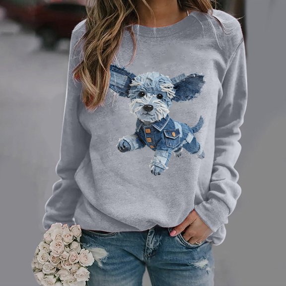 ClodeEU Women's Y2k Cute Graphic Sweatshirt ,Casual Loose Trendy Sweatshirts Long Sleeve Pullover Tops C-Gray,Womens Plus L