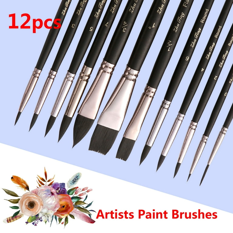 12pcs Professional Paint Brushes Nylon Hair Delicate Wooden Handle