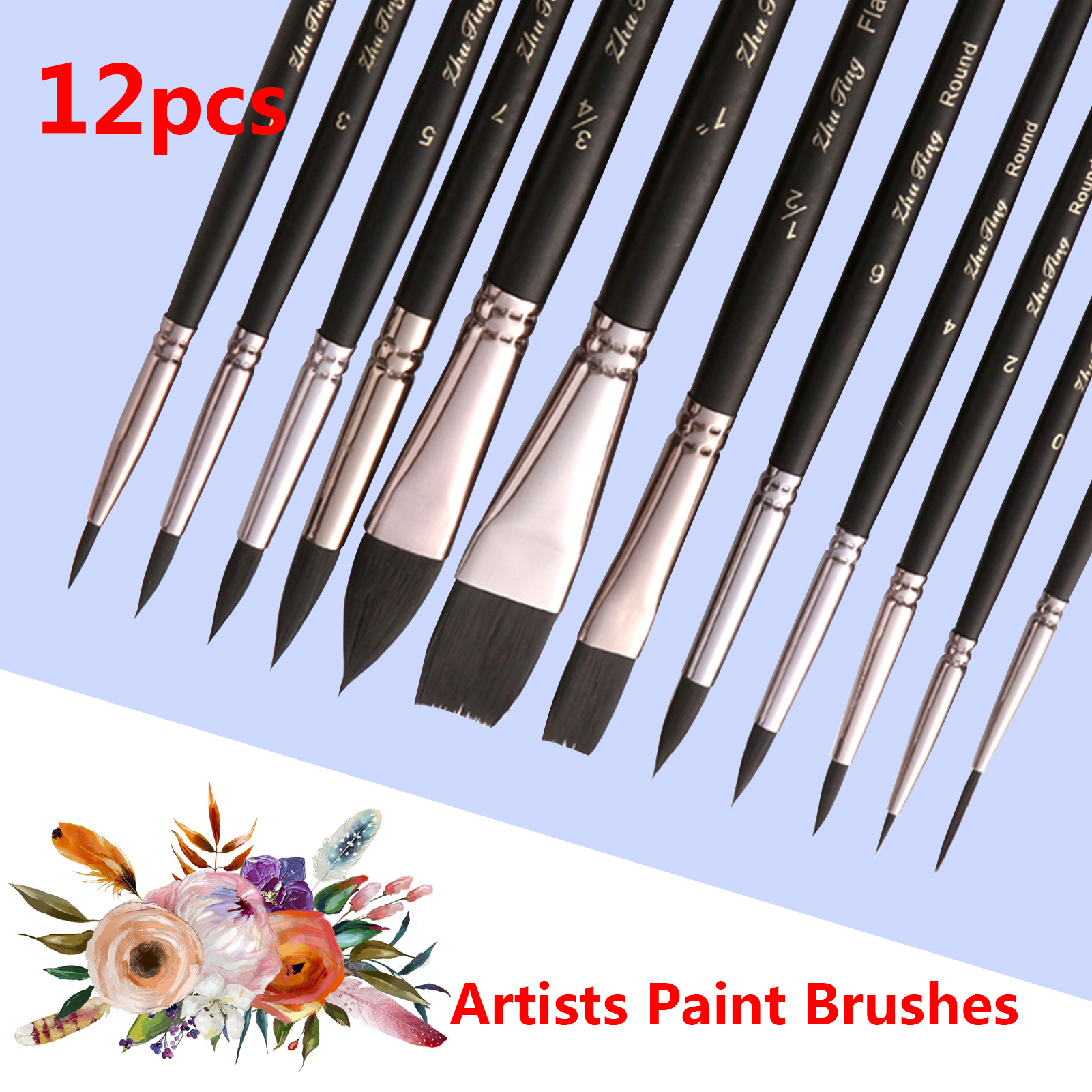 Homgeek 12pcs Professional Paint Brushes Nylon Hair Delicate Wooden Handle  Paintbrush Painting Brushes Kit Gift for Artists Children Adults for  Acrylic Oil Watercolor Gouache Body Face Miniature Det