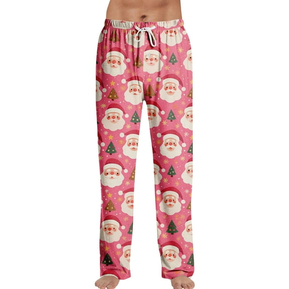 MLQIDK Mens Christmas Pj Pants 2025 Lounge Baggy Santa Xmas Tree Snowflake Christmas Pants Soft Comfy Christmas Thanksgiving Pajamas Christmas Drawstring Pj Bottoms