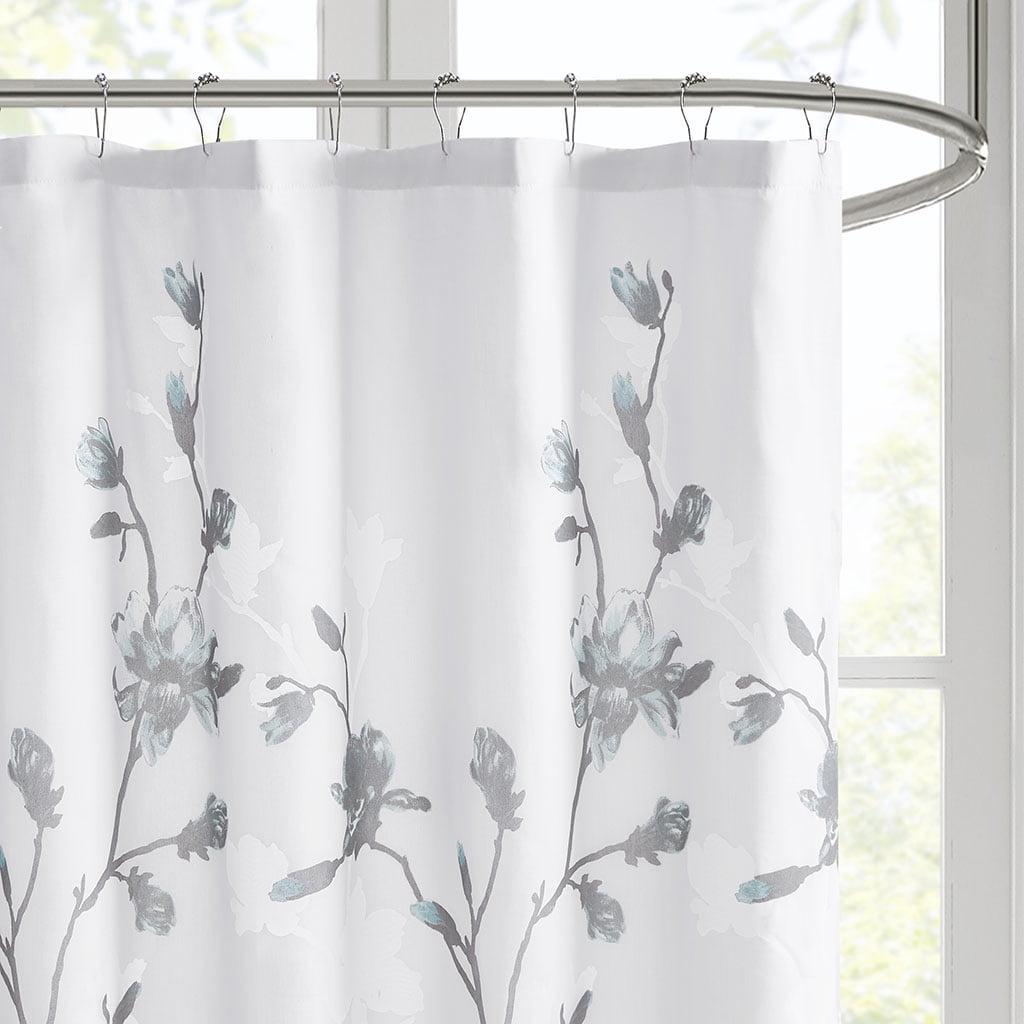 MAYEERTY Burnout Printed Shower Curtain, Aqua Floral Bathroom Shower Curtains