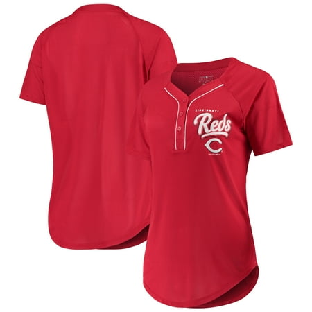 Women's New Era Red Cincinnati Reds Henley Mesh Jersey