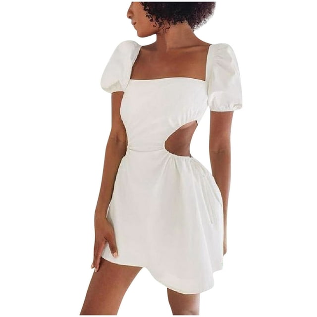 PENGXIANG Women Summer Temperament Tunic Backless Elastic Lace Adjustable Dress