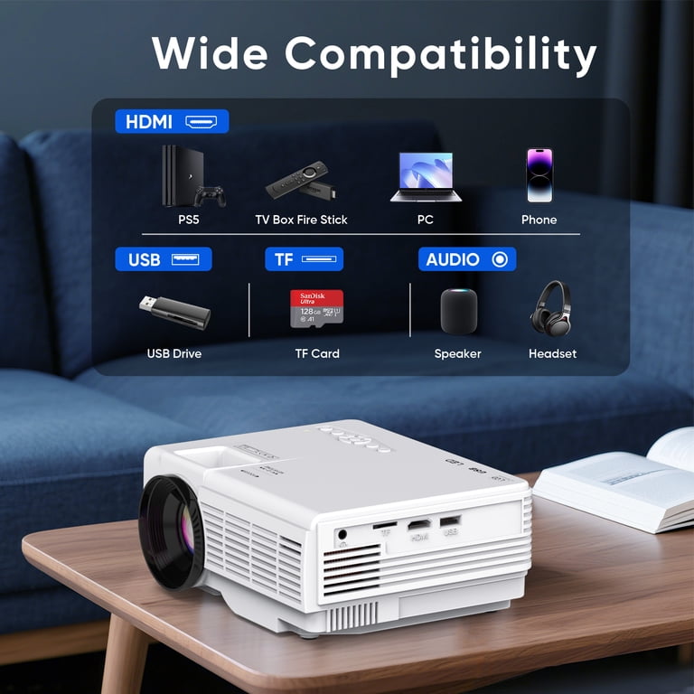 GCZ Mini Projector with Screen, Bluetooth 5.2, Support FHD 1080P