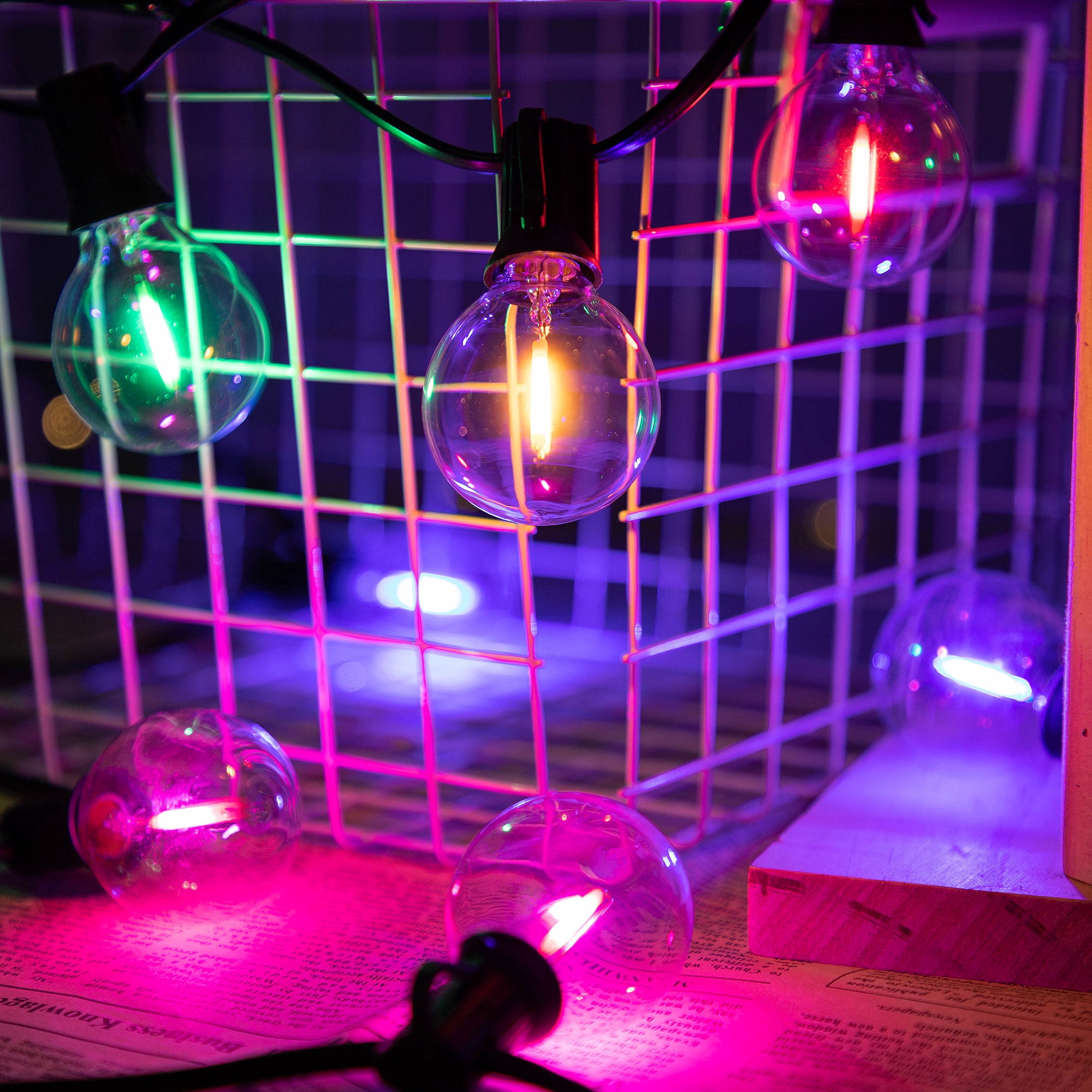 G40 LED Outdoor String Lights, 65Ft Globe Multicolor Christmas Decorations String Light with 50 Colored Filament LED Bulbs, Hanging Outdoor Patio Lights for Outside Backyard Porch Party