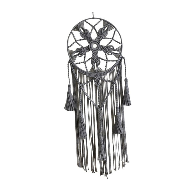 Tapiz de borlas de aro, arte artesanal, decoración, tapiz tejido, macramé para pared Gris