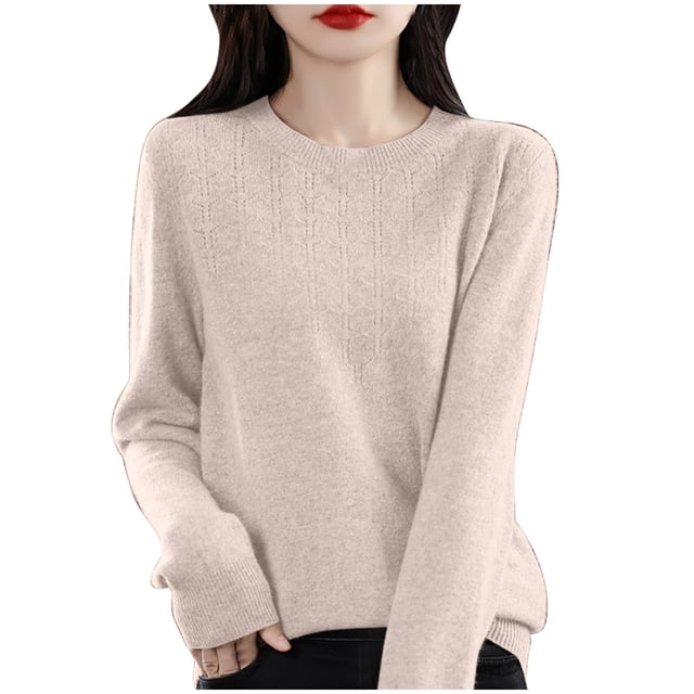 cfhntfmh Chandails pour Femmes 2024 Automne Hiver Col Rond Tops Ajustés Décontractés Chandail à Manches Longues Base Ample