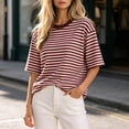 thumbnail image 4 of Lmnyox Striped T Shirt for Women Half Sleeve Round Neck Trendy Pullover Tee Fashion Loose Basic Summer Tops Outfits, 4 of 8