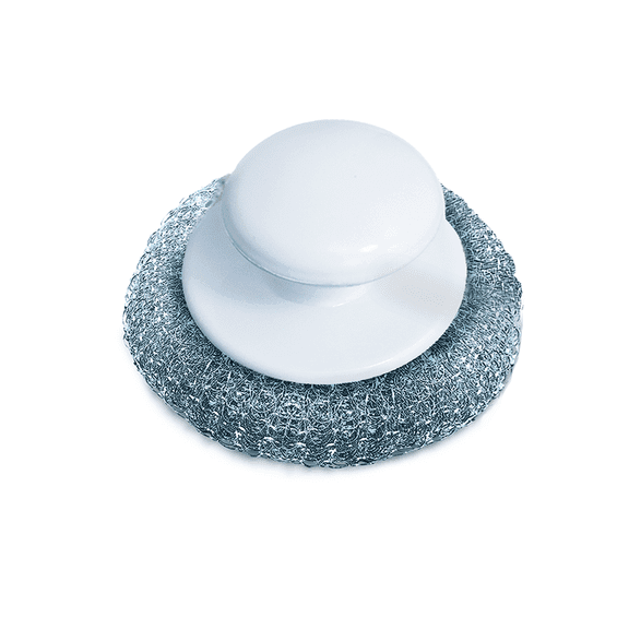 Steel Wool Wire Mesh Scouring Pad w/Hand Saver Knob, by LOLA, Heavy Duty, Galvanized Steel Wire, Abrasive, for Pots, Pans, Ovens, Grills - 1 Count