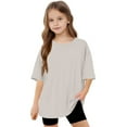 thumbnail image 3 of Dgankt Cute Tops Girl's Solid Color Short Sleeve T Shirts Crewneck Loose Fit Tunic Tops Summer Casual Blouses（5-15 Years）, 3 of 8
