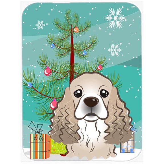 Christmas Tree And Cocker Spaniel Glass Cutting Board- Large
