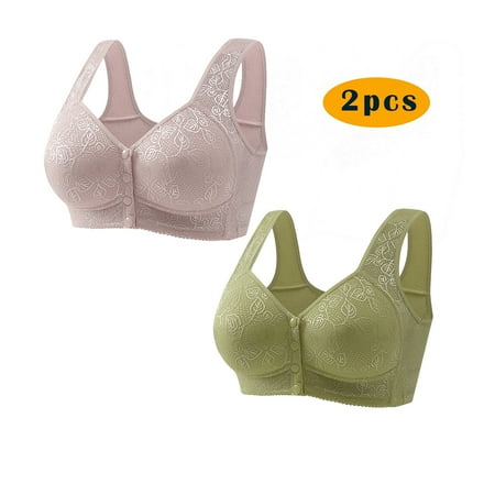 Crunowin Women s 2Pc Plus Size Wireless Bra  Solid Color Non-Steel Ring Gathering Casual Comfort Bras for Women Green 5XL