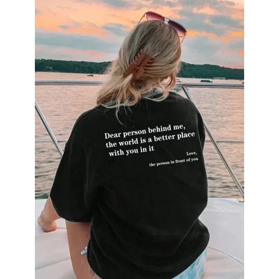 Ladies' Slogan Printed Round Neck Short Sleeved Casual T-Shirt, Suitable For Spring And Summer, Fashionable And Versatile For Daily Use. Vacation Outfits Women Graphic Tees Women White Top Black Top