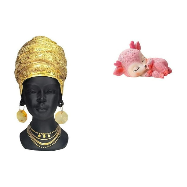 Estatua de mujer africana,Estante de oficina con estatua de mujer africana,Adorno de figura de resina delicado para el hogar,Escultura de ciervo,Estatuas de ciervos durmientes de resina,adornos