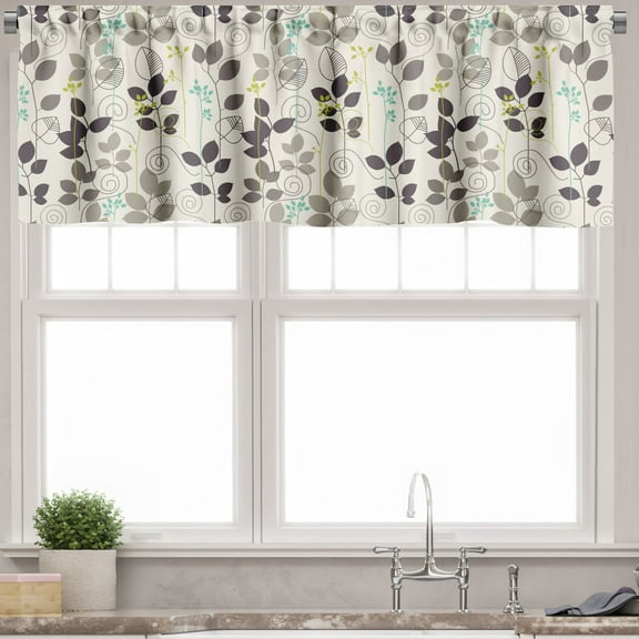 Ambesonne Floral Valance Pack of 2, Doodle Leaves Earth Tone, 54"X12", Dark Taupe Coconut