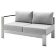 thumbnail image 3 of Lounge Sectional Sofa Chair Table Set, Sunbrella, Fabric, Aluminum, Metal, Silver Grey Gray, Modern Contemporary Urban Design, Outdoor Patio Balcony Cafe Bistro Garden Furniture Hotel Hospitality, 3 of 10