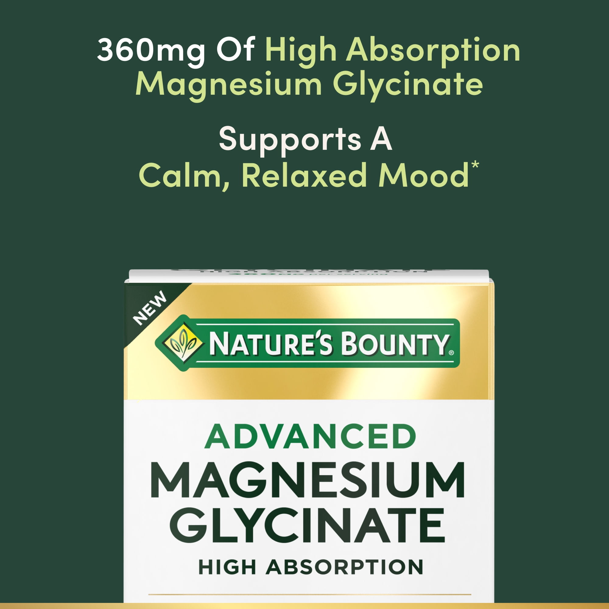 Nature’s Bounty Advanced Magnesium Glycinate Supplement, Heart, Nerves, Muscle & Bone Health Support, 360mg, 90 Count