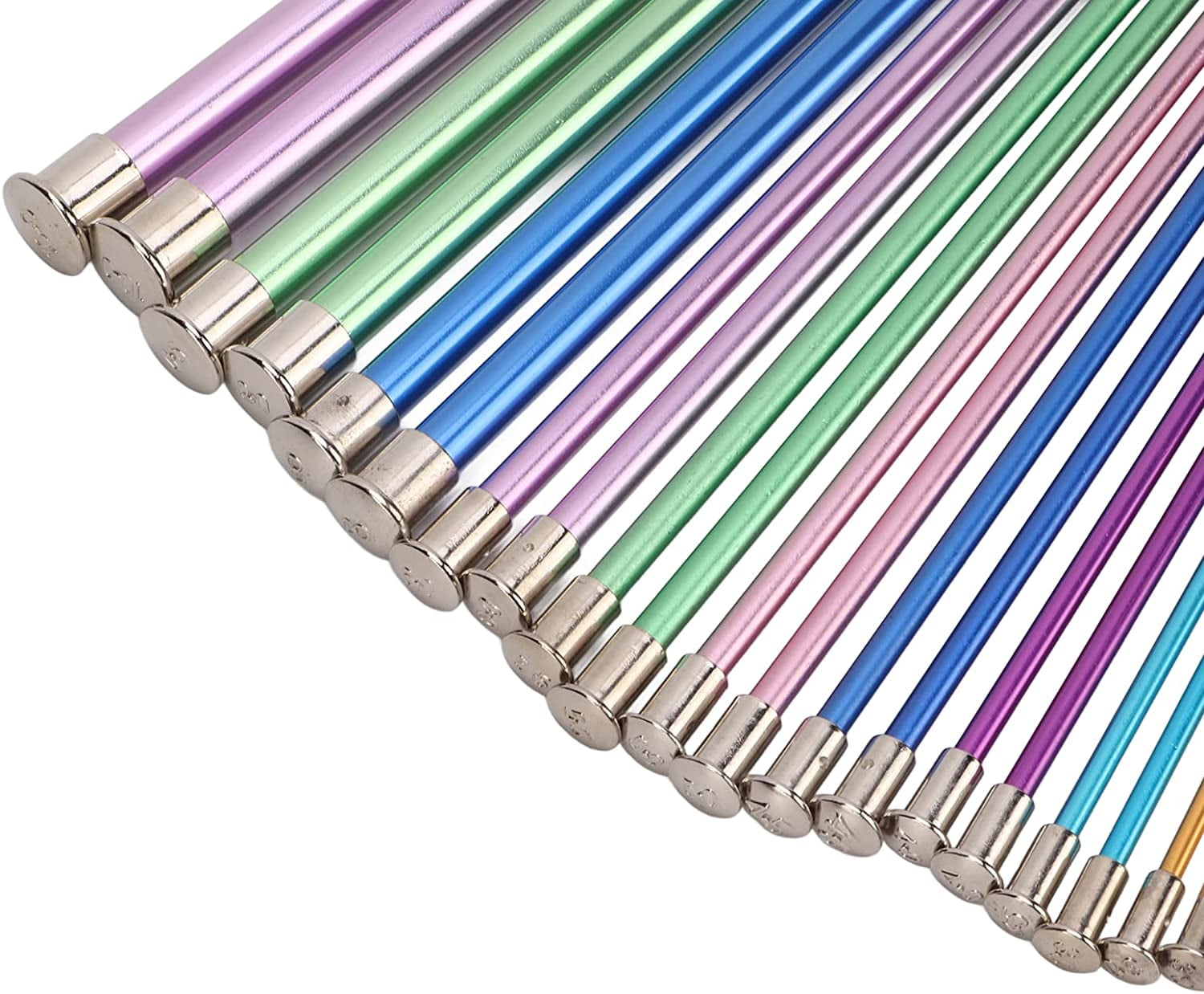 ABPETE 10 Pairs Knitting Needles Kit, Straight Single Pointed Knitting Needle Aluminum Sweater Knitted Needle in 10 Sizes for Handcraft Sewing Making Accessories