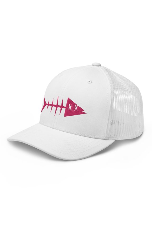 Adult Unisex 3D Puff Embroidered Magenta Fish Adjustable White Trucker Cap
