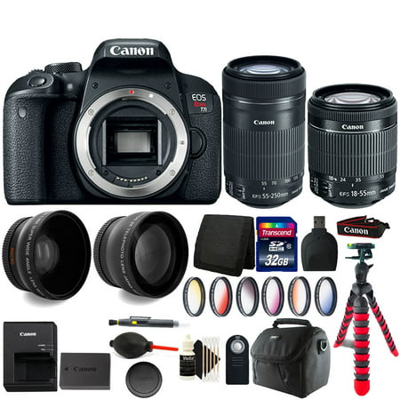 Canon EOS Rebel T7i 24.2MP Digital SLR Wifi Enabled Camera Black with EF-S 18-55 IS STM and EF-S 55-250mm IS STM Lenses + 32GB Accessory Kit