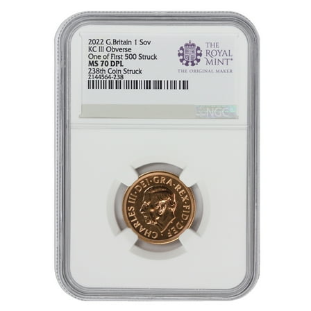 Great Britain 2022 Gold 1 Sovereign King Charles III coin NGC MS70DPL Random # Coin Struck
