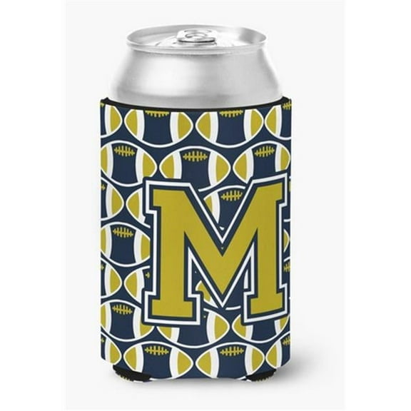 Letter M Football Blue & Gold Can or Bottle Hugger, 0.25 x 4 x 5.5 in.