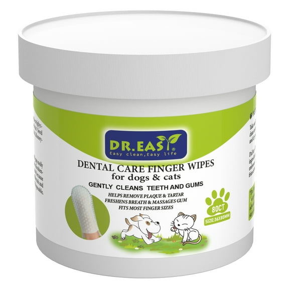 DR.EASY Breath Freshener Dental Finger Wipes for Pets, Help Wipe Away Plaque&Tartar, Dogs & Cats Teeth Cleaning Wipes
