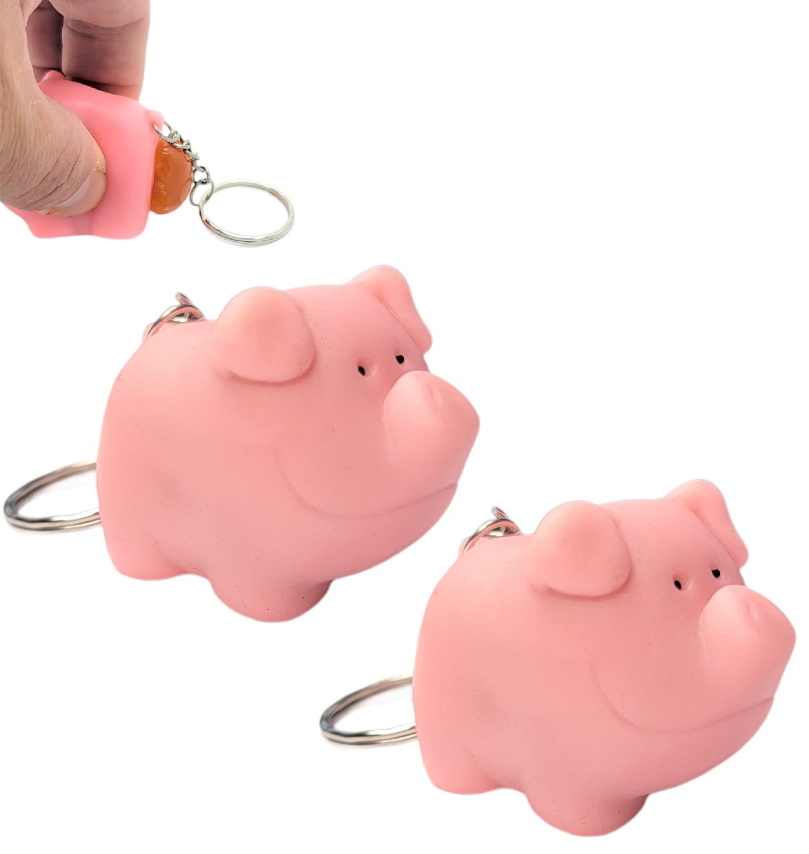 2 Pack Naughty Squeeze Pooping Pink Pig Keychains (2") Animals Poop TURD Key Chain Ring