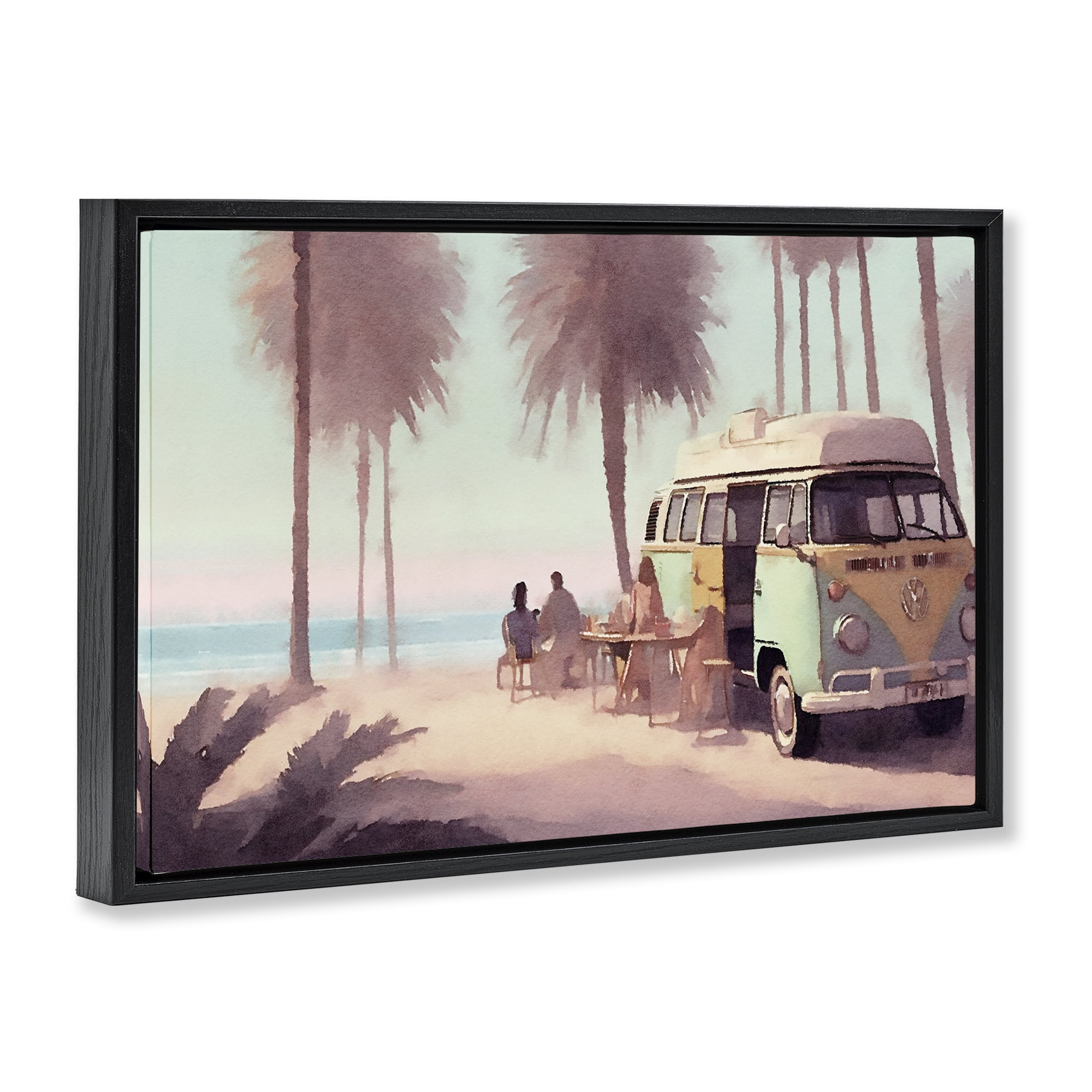 Stupell Industries Beach Day Hangout Nautical & Beach Painting Black Floater Framed Canvas Art Print Wall Art, 31 x 21