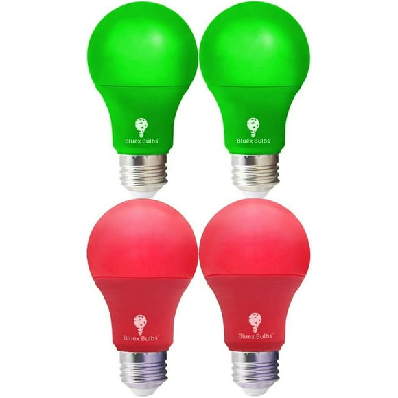SHIQI-4 Pack LED Red and Green Light Bulbs - 120V E26 Base 9 Watt (60-watt Replacement) - Red and Green Bulbs for Party Decoration, Porch, Home Lighting, Christmas 4 Pack