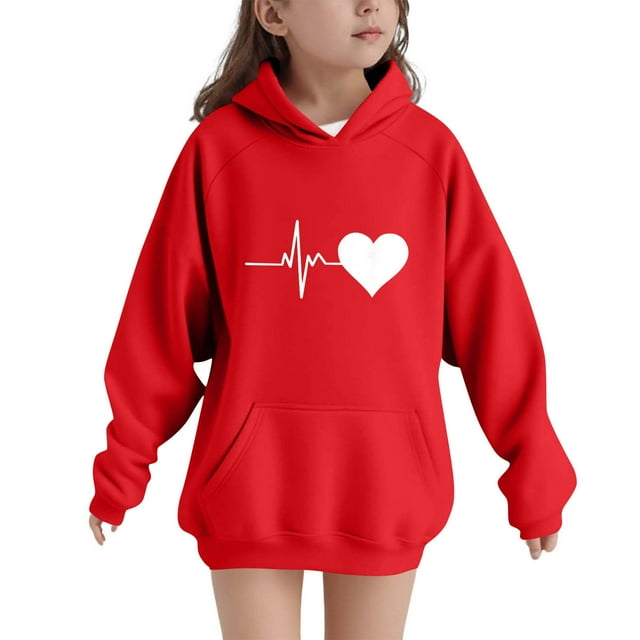 YUNAFFT Sweat à Capuche Garçons & Filles Manches Longues Cœur Imprimé Automne Hiver Manches Raglan Poche Kangourou Sportif Décontracté