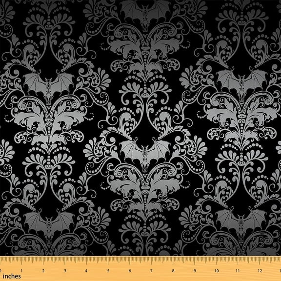 Erosebridal Exotic Bohemian Upholstery Fabric 1 Yard,Vintage Damask Fabric By The Yard,Ombre Butterfly Decorative Fabric,Exotic Victorian Style Indoor Outdoor Fabric,Waterproof Art,Black Grey
