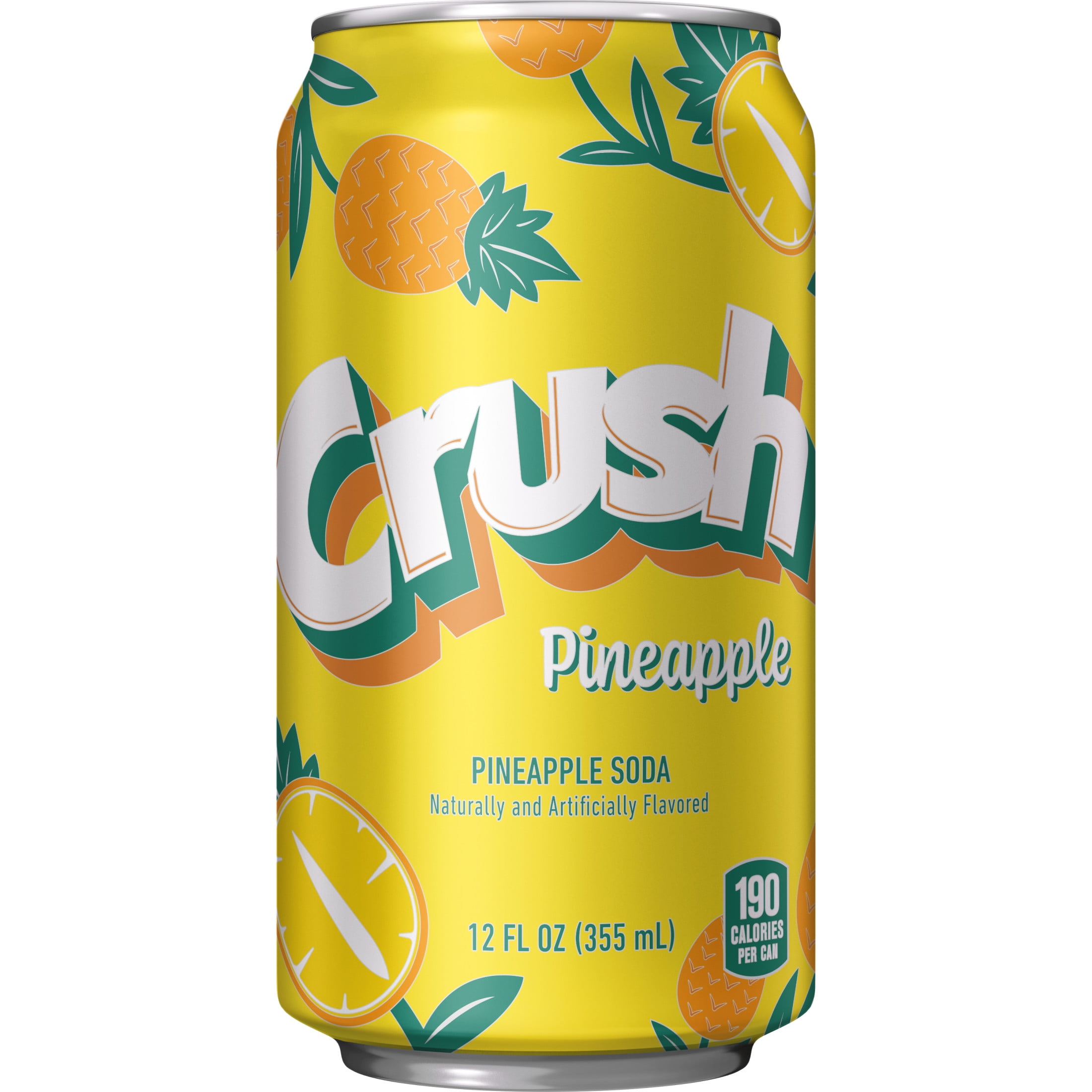 Crush Caffeine Free Pineapple Soda Pop, 12 fl oz, 12 Pack Cans