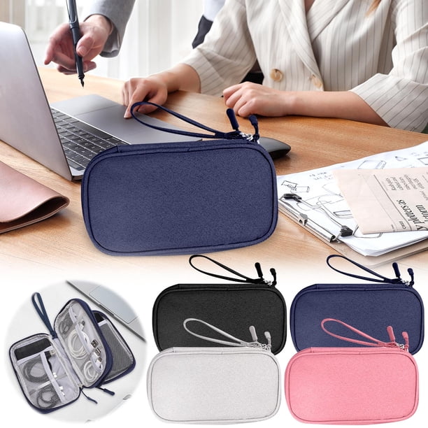 Bolsa organizadora para cables de datos | Organizador para auriculares | 2 compartimentos para pequeños dispositivos electrónicos | Tejido resistente al agua | Estuche de viaje para oficina y